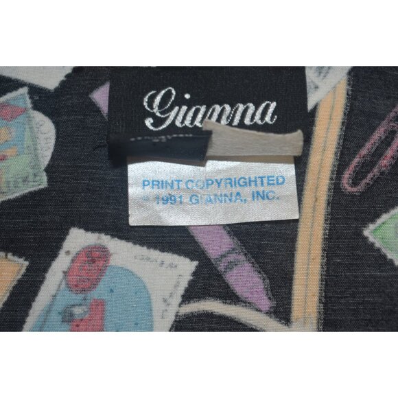 Vintage Early 90s Rayon Postage Stamp Print Blouse Shirt Novelty Print L - Picture 6 of 8